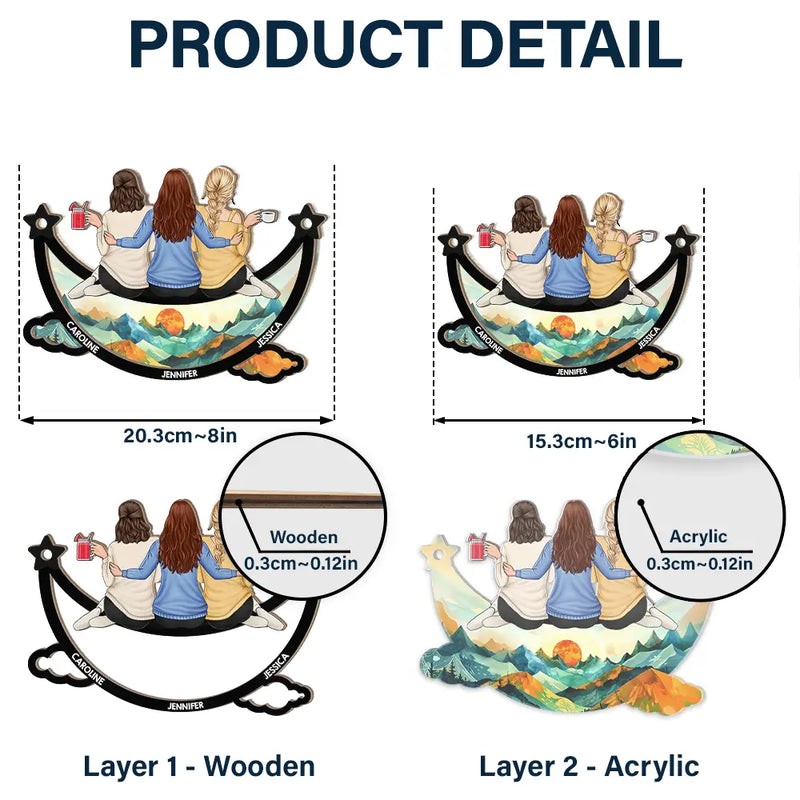 Gift For Bestie, Love - Besties Friends Sitting On The Moon Starry Sky - Personalized Window Hanging Suncatcher Ornament