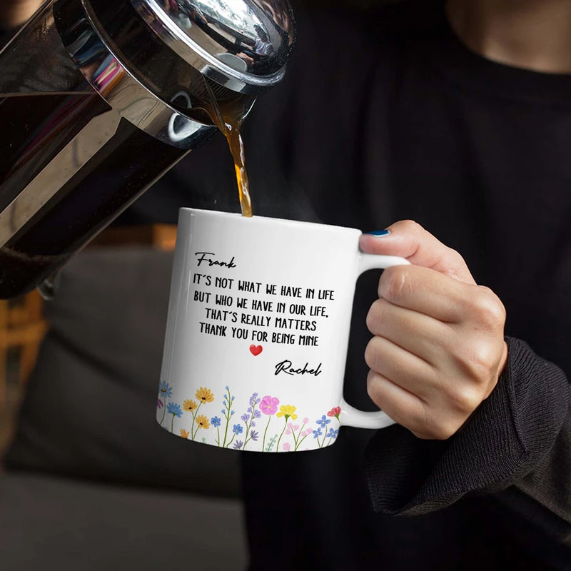 Gift For Bestie,Old Best friends - Besties Friendship Thank You For Being In Mine - Personalized White Edge-to-Edge Mug