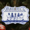 Gift For Bestie,Gift For Sisters,Happy,Christmas - Besties Here's To Another Year Of Us - Personalized Medallion Ceramic Ornament