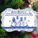 Gift For Bestie,Gift For Sisters,Happy,Christmas - Besties Here's To Another Year Of Us - Personalized Medallion Ceramic Ornament