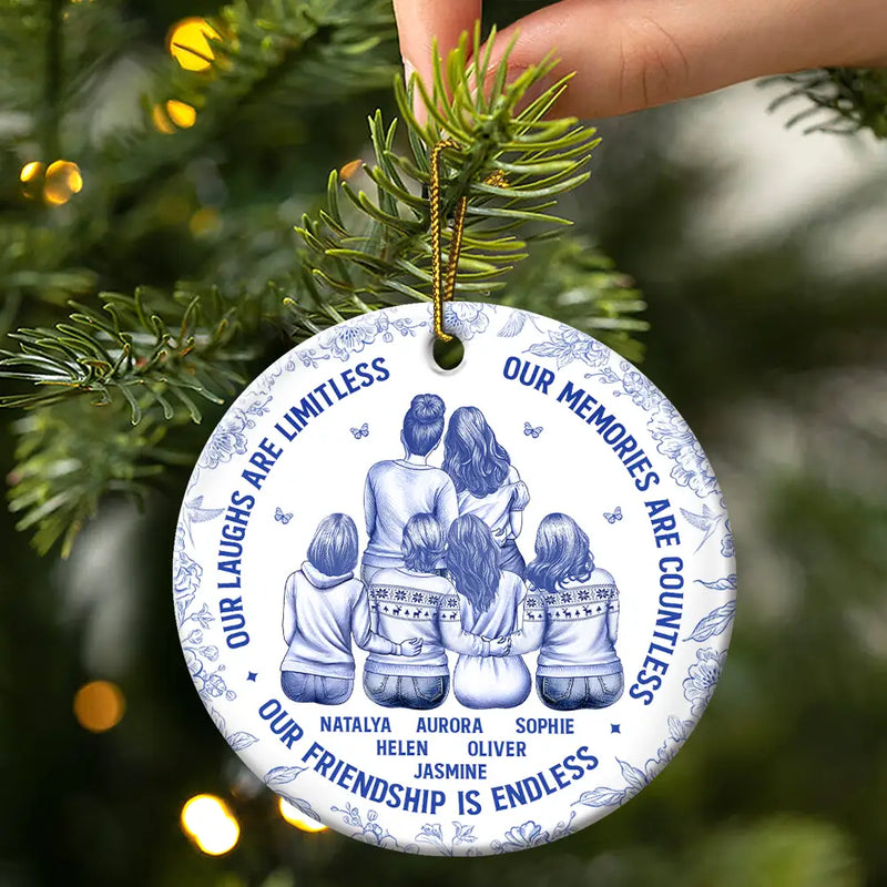 Gift For Bestie,Gift For Sisters,Gifts For Colleagues,Christmas,Happy - Besties Our Laughs Are Limitless Best Friends Toile - Personalized Circle Ceramic Ornament