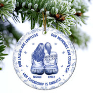 Gift For Bestie,Gift For Sisters,Gifts For Colleagues,Christmas,Happy - Besties Our Laughs Are Limitless Best Friends Toile - Personalized Circle Ceramic Ornament