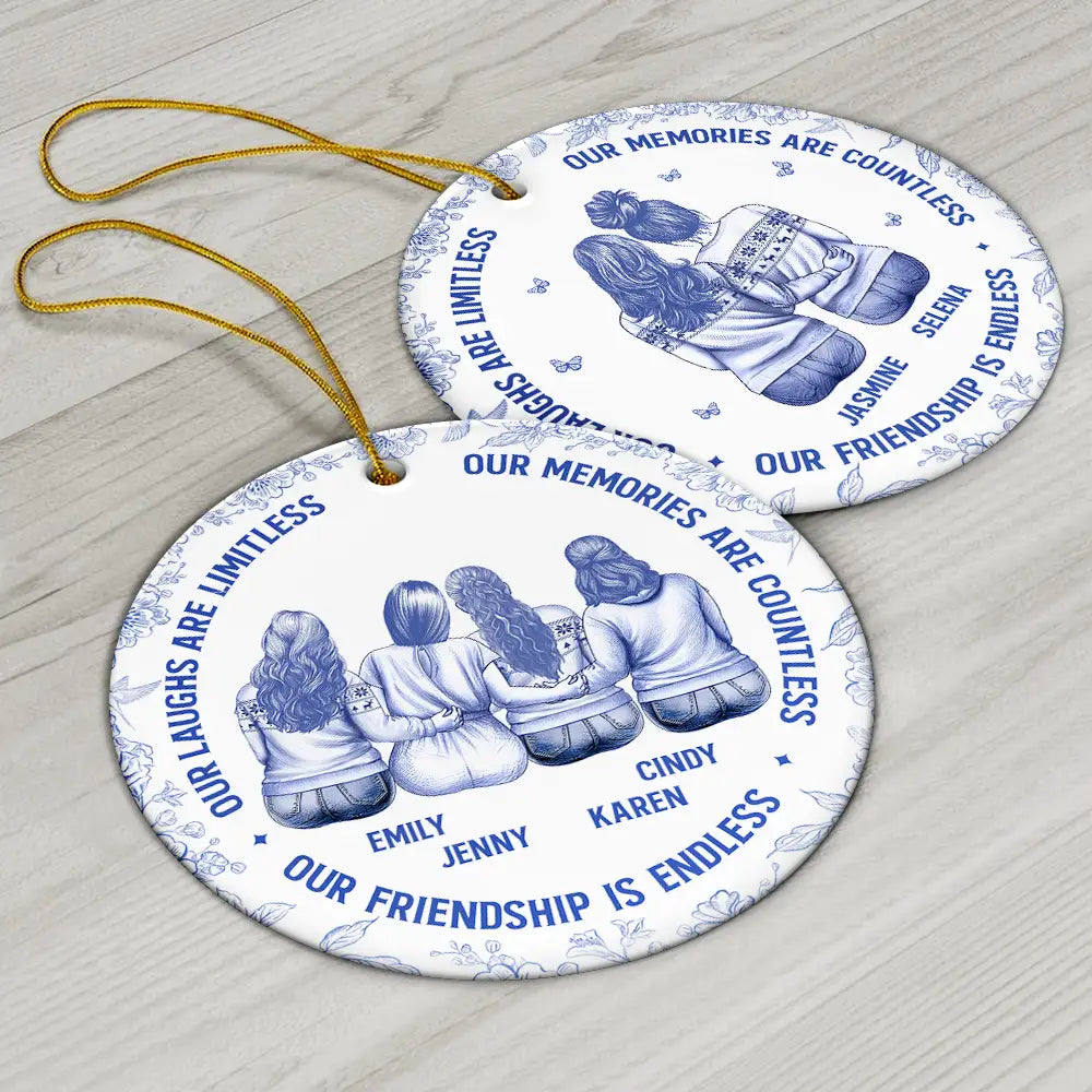 Gift For Bestie,Gift For Sisters,Gifts For Colleagues,Christmas,Happy - Besties Our Laughs Are Limitless Best Friends Toile - Personalized Circle Ceramic Ornament