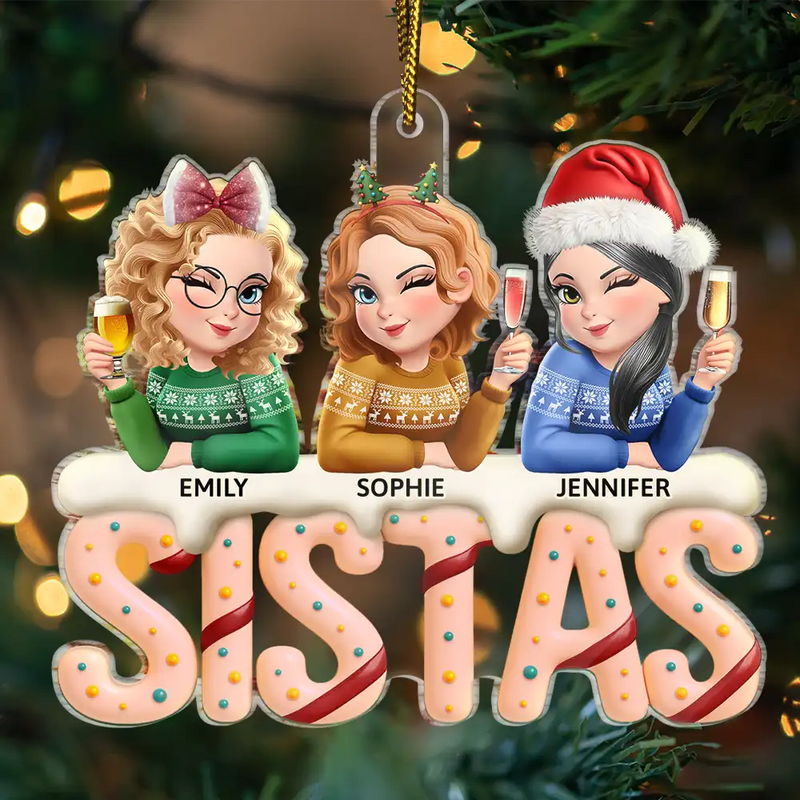 Happy,Gift For Bestie,Gifts For Colleagues,Gift For Sisters,Christmas - Besties Sisters Colleagues Christmas Tree Cake - Personalized Custom Shaped Acrylic Ornament