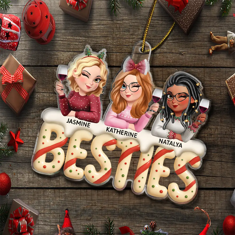 Happy,Gift For Bestie,Gifts For Colleagues,Gift For Sisters,Christmas - Besties Sisters Colleagues Christmas Tree Cake - Personalized Custom Shaped Acrylic Ornament