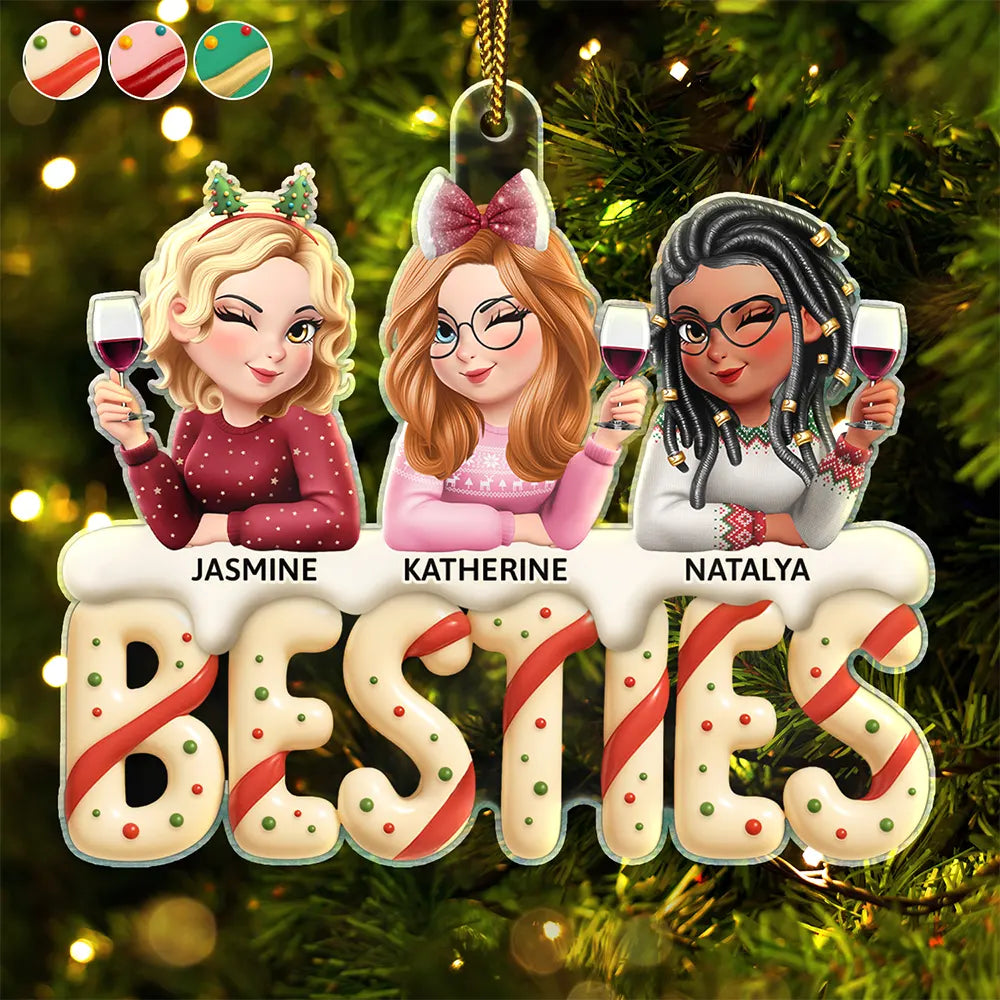 Happy,Gift For Bestie,Gifts For Colleagues,Gift For Sisters,Christmas - Besties Sisters Colleagues Christmas Tree Cake - Personalized Custom Shaped Acrylic Ornament