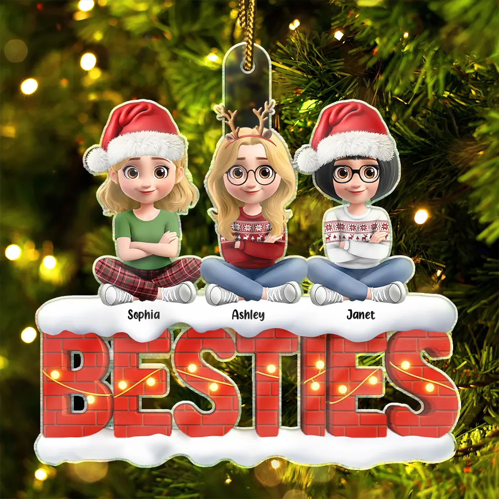 Besties Sisters Cross Arm 3D Effect - Personalized Custom Shaped Acrylic Ornament