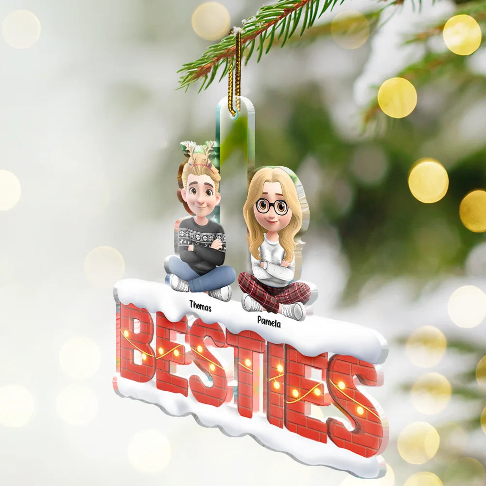 Gift For Bestie,Gift For Sisters,Gift For Women,Gift For Men,Christmas,Happy,Gift For Brothers,Gift For Sibling,Cousin - Besties Sisters Cross Arm 3D Effect - Personalized Custom Shaped Acrylic Ornament