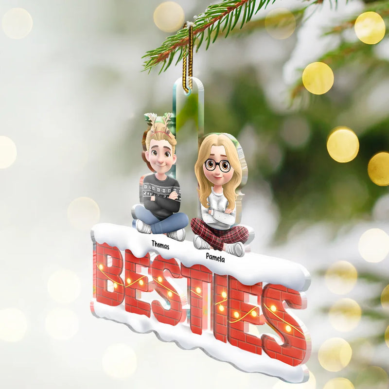Gift For Bestie,Gift For Sisters,Gift For Women,Gift For Men,Christmas,Happy,Gift For Brothers,Gift For Sibling,Cousin - Besties Sisters Cross Arm 3D Effect - Personalized Custom Shaped Acrylic Ornament
