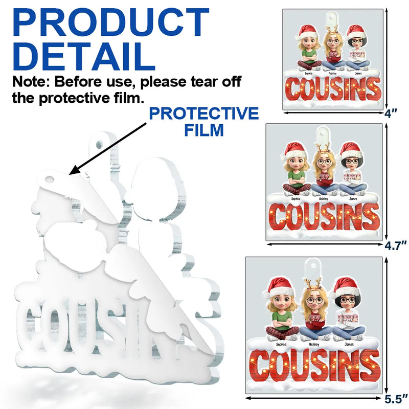 Gift For Bestie,Gift For Sisters,Gift For Women,Gift For Men,Christmas,Happy,Gift For Brothers,Gift For Sibling,Cousin - Besties Sisters Cross Arm 3D Effect - Personalized Custom Shaped Acrylic Ornament