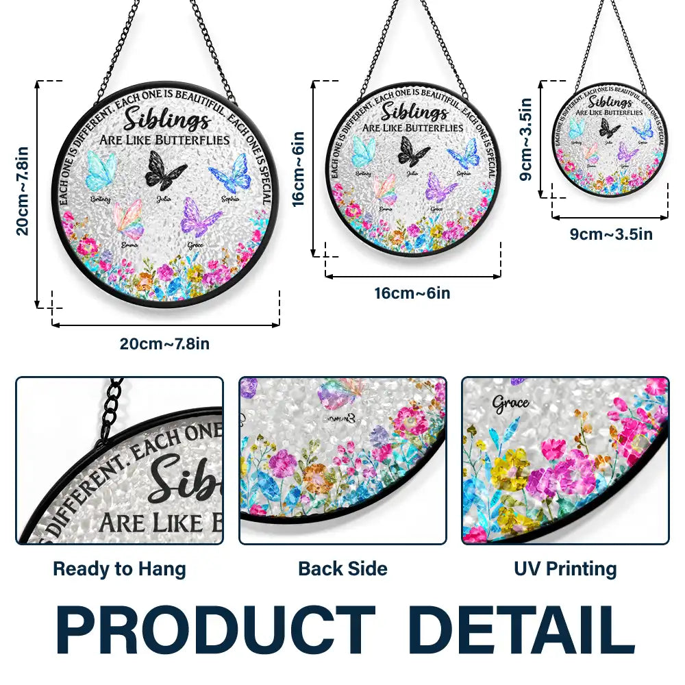 Gift For Bestie, Gift For Sibling, Gift For Sisters - Besties Sisters Friends Are Like Butterflies Crystal Effect - Personalized Stained Glass Window Hanging Suncatcher