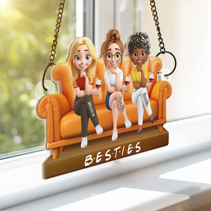 Gift For Bestie,Gift For Sisters,Gift For Women,Gifts For Colleagues,Happy -Besties Sitting Together - Personalized Window Hanging Suncatcher Ornament