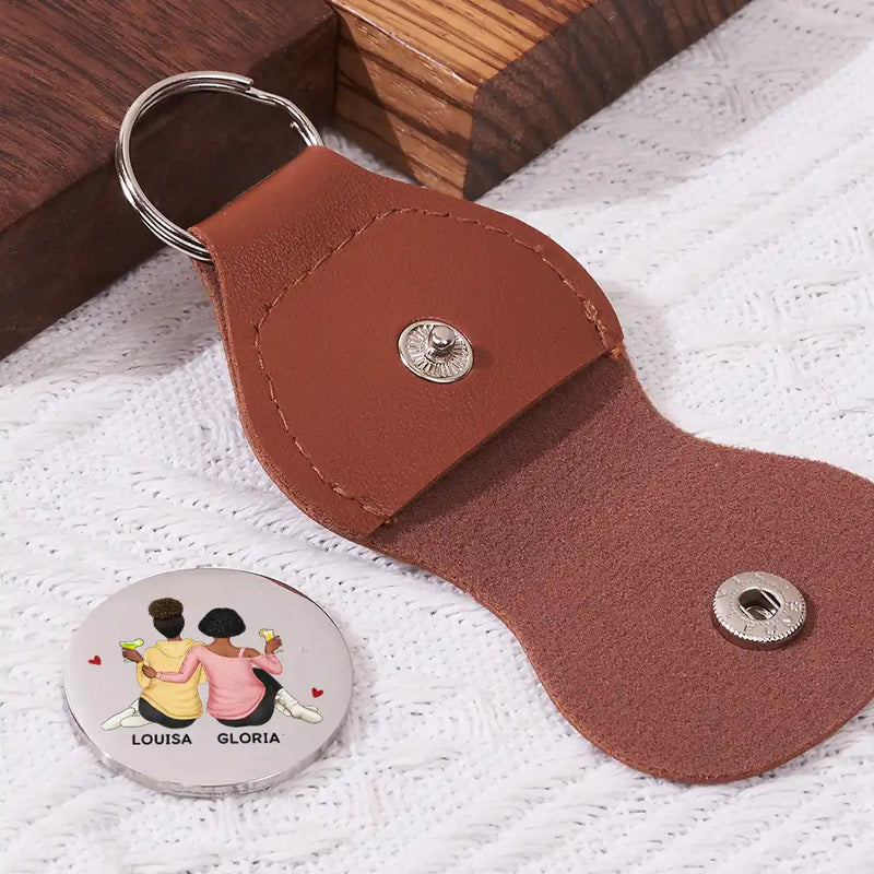 Gift For Bestie, Gift For Women, Happy, Top Market - Besties Thank You For Being My Unbiological Sisters - Personalized Leather Pocket Hug