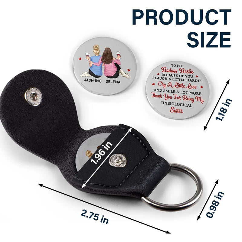 Gift For Bestie, Gift For Women, Happy, Top Market - Besties Thank You For Being My Unbiological Sisters - Personalized Leather Pocket Hug