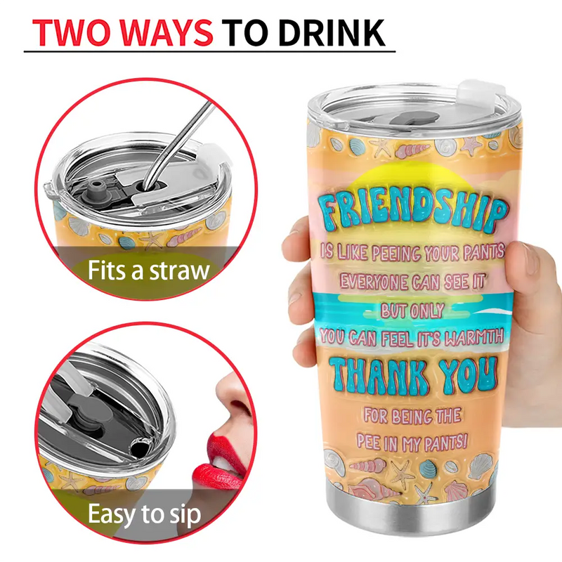 Gift For Bestie,Gift For Women,Beach - Besties Thank You For Being The Pee In My Pants Beach 3D Effect - Personalized Tumbler