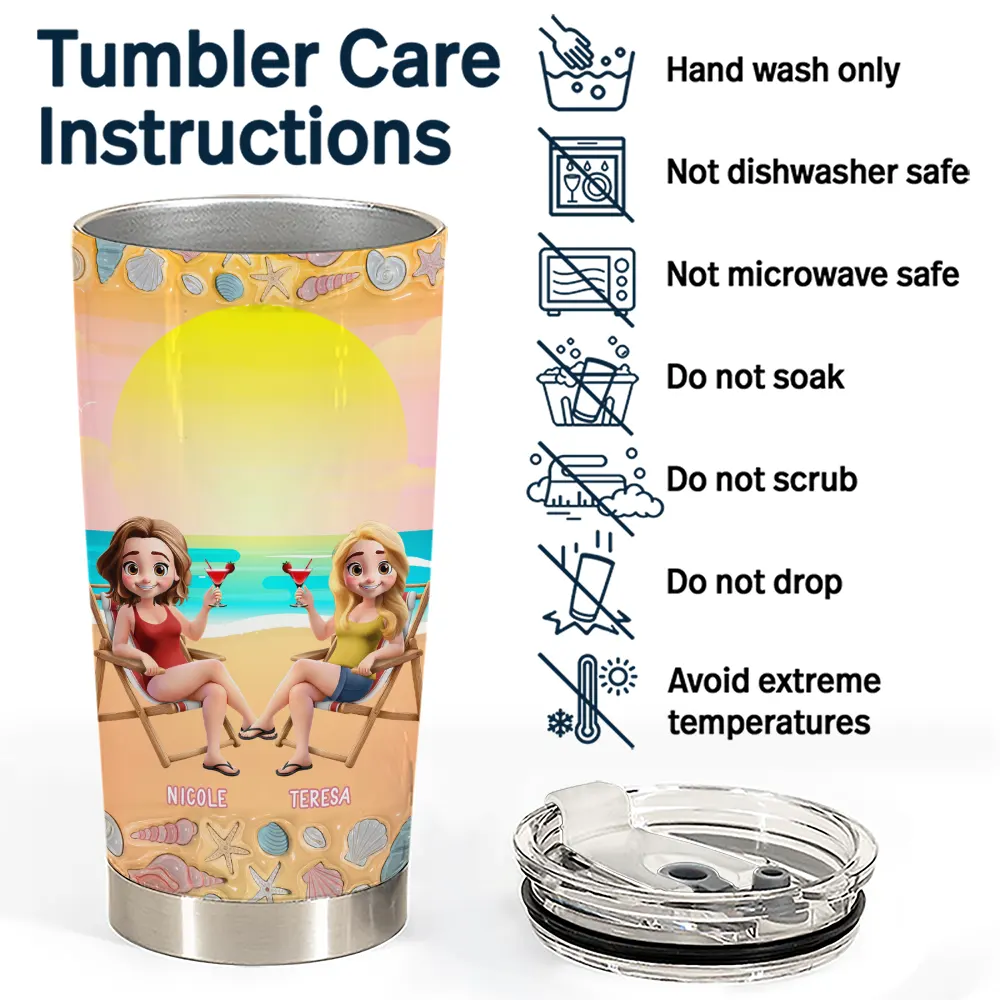 Gift For Bestie,Gift For Women,Beach - Besties Thank You For Being The Pee In My Pants Beach 3D Effect - Personalized Tumbler