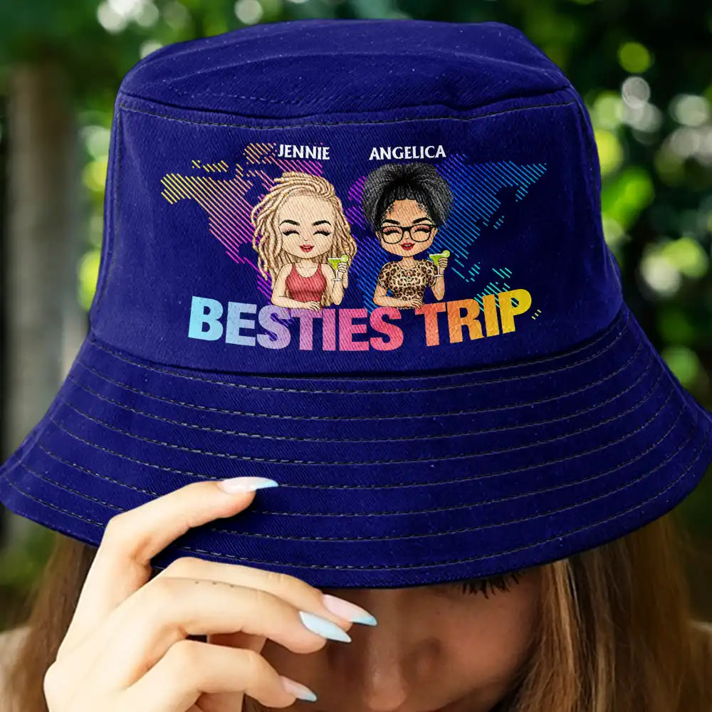 Gift For Men,Gift For Women,Gift For Bestie,Best friends' Hobby,Summer,Travel,Funny - Besties Trip Travel Buddies - Personalized Bucket Hat