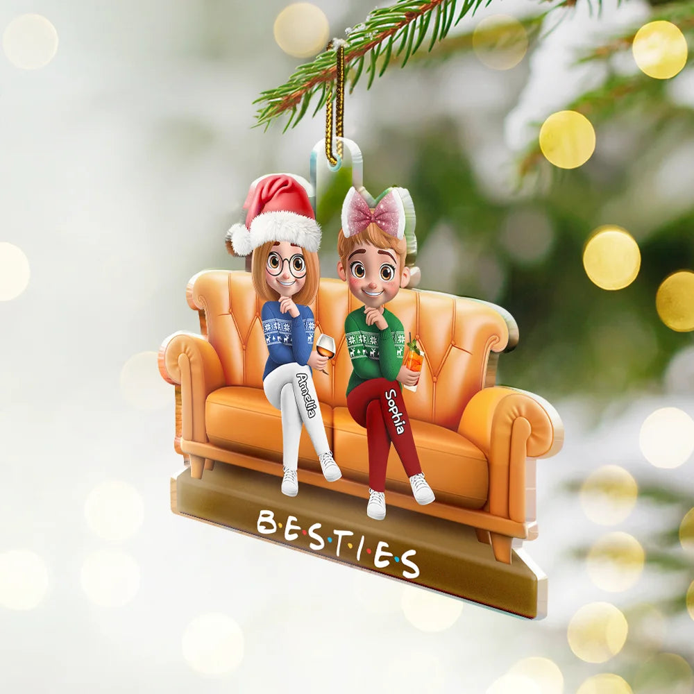 Gift For Bestie,Gift For Sisters,Gift For Women,Gifts For Colleagues,Happy,Christmas - Besties Sitting Together - Personalized Custom Shaped Acrylic Ornament