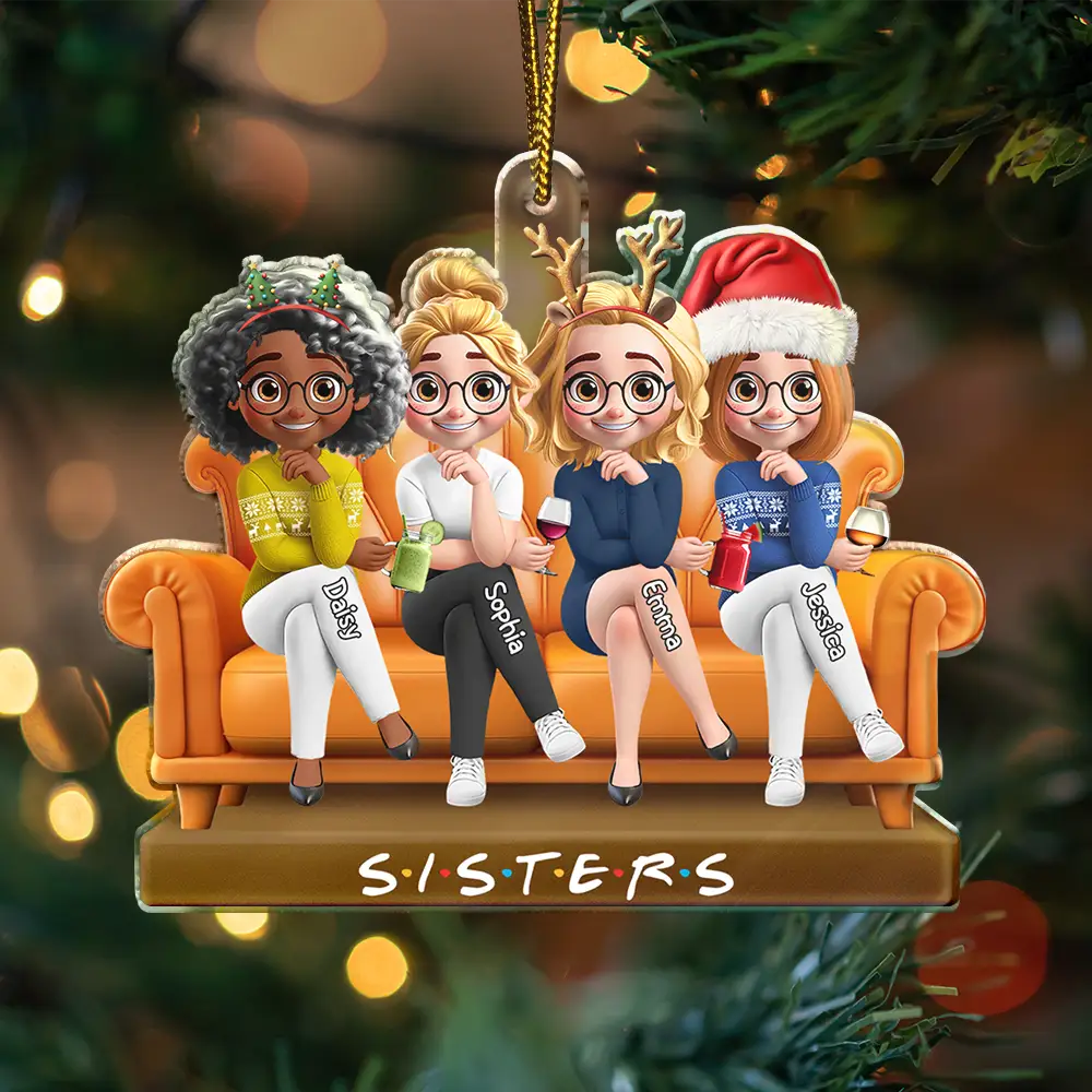 Gift For Bestie,Gift For Sisters,Gift For Women,Gifts For Colleagues,Happy,Christmas - Besties Sitting Together - Personalized Custom Shaped Acrylic Ornament
