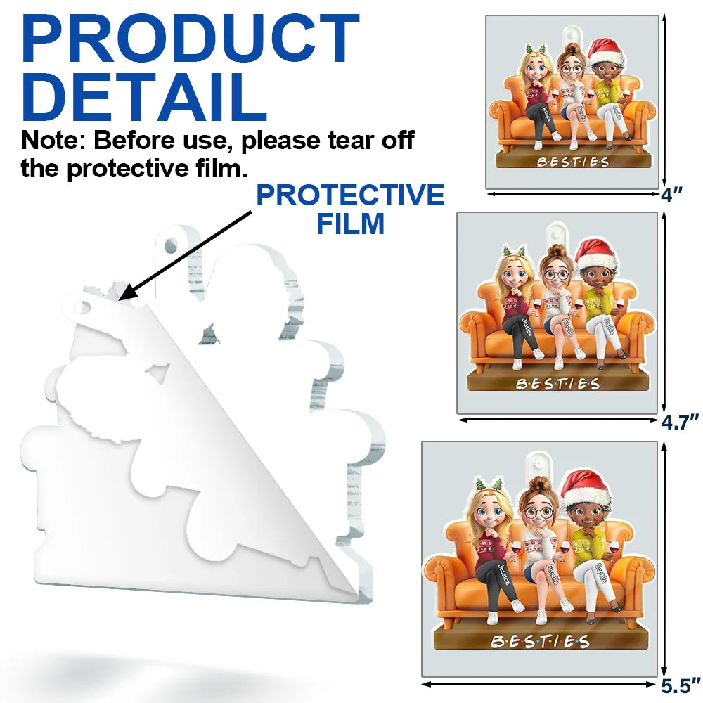 Gift For Bestie,Gift For Sisters,Gift For Women,Gifts For Colleagues,Happy,Christmas - Besties Sitting Together - Personalized Custom Shaped Acrylic Ornament