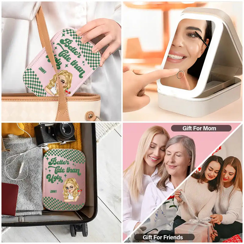 Gift For Wife, Gift For Girlfriend, Gift For Women, Gift For Yourself, Gift For Aunt, Gift For Mother, Gift For Sisters, Gift For Bestie, Funny - Better Late Than Ugly - Personalized Makeup Box With LED Mirror