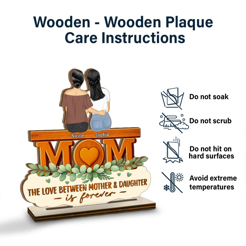 Gift For Mother,Mom - Daughters (Adult),Happy - The Love Between Mother & Daughter Is Forever - Personalized Custom Shaped 2-Layered Wooden Plaque