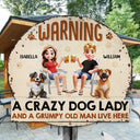Dog Lovers,Dog Mom,Dog Dad,Dog Couple,Happy - Beware A Crazy Dog Lady And Grumpy Old Man Live Here - Personalized Custom Shaped Metal Sign