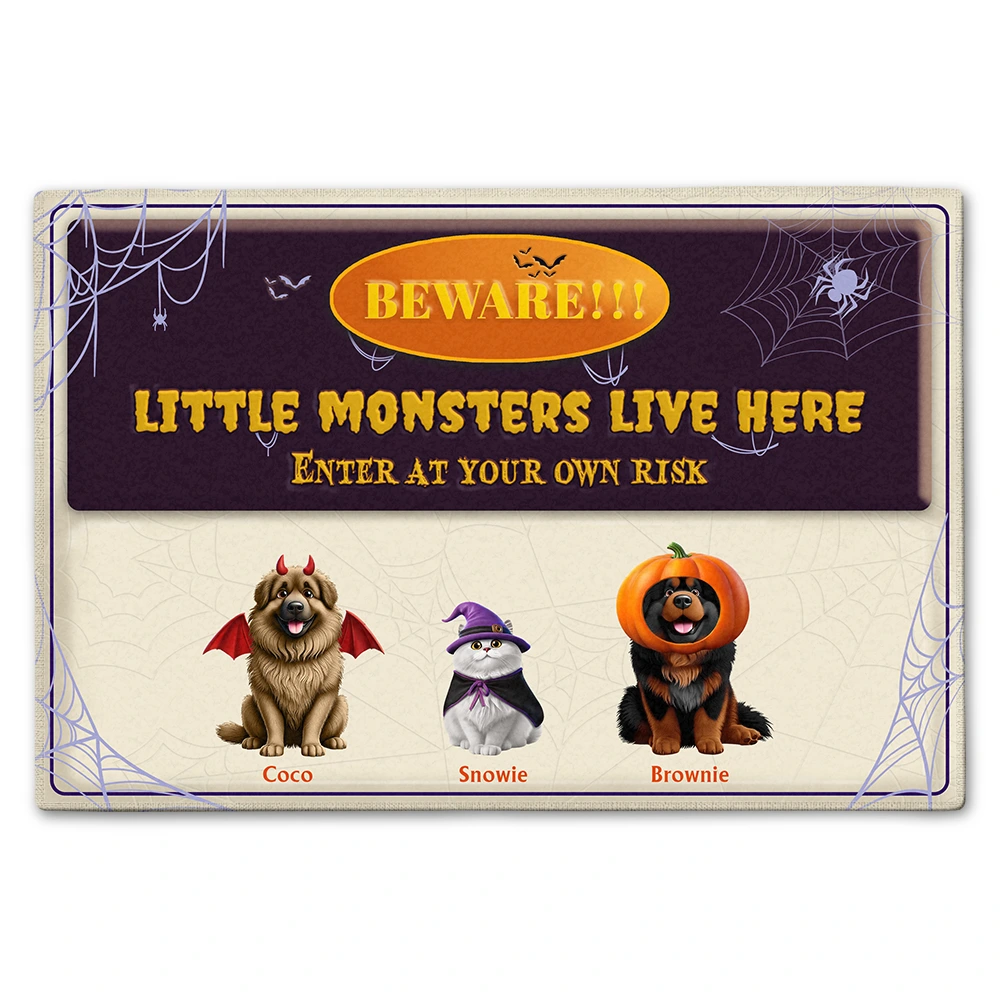 Halloween,Pet Lovers - Beware Little Monsters In This Family - Personalized Doormat