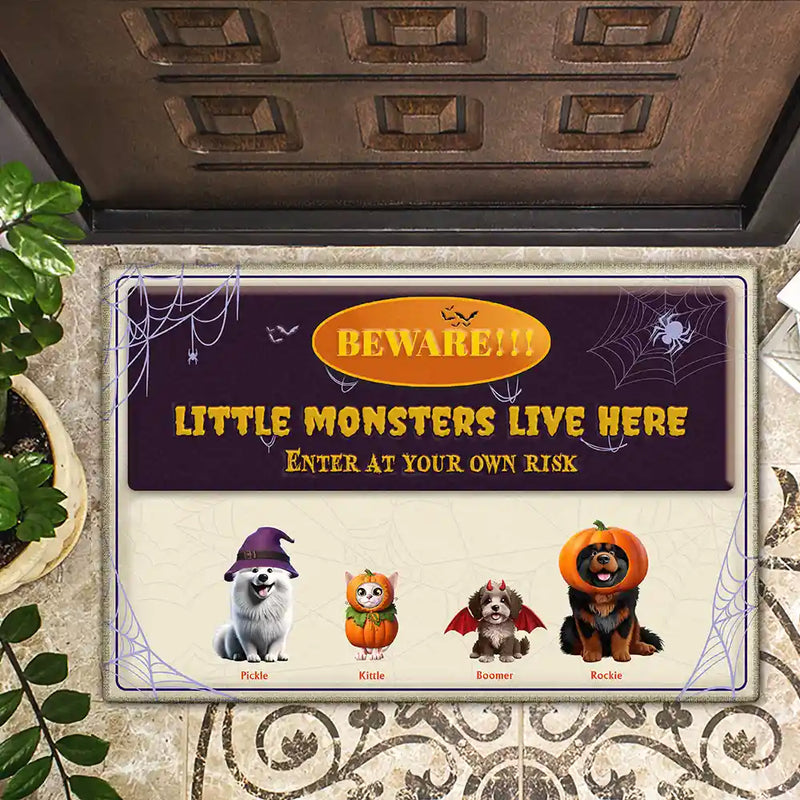 Halloween,Pet Lovers - Beware Little Monsters In This Family - Personalized Doormat