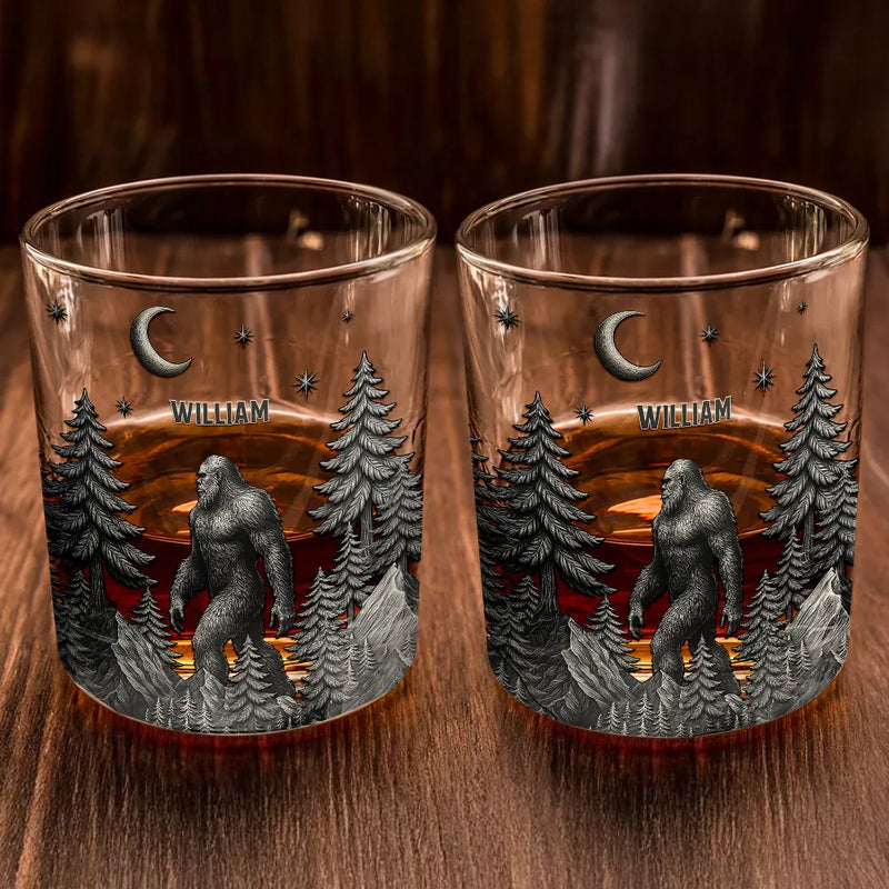 Camping,Campsite,Gift For Men,Funny - Big Foot Sasquatch Camping - Personalized Whiskey Glass