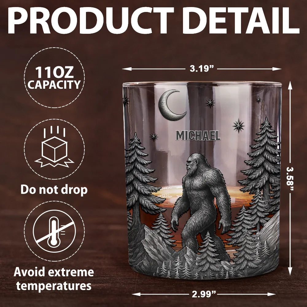 Camping,Campsite,Gift For Men,Funny - Big Foot Sasquatch Camping - Personalized Whiskey Glass