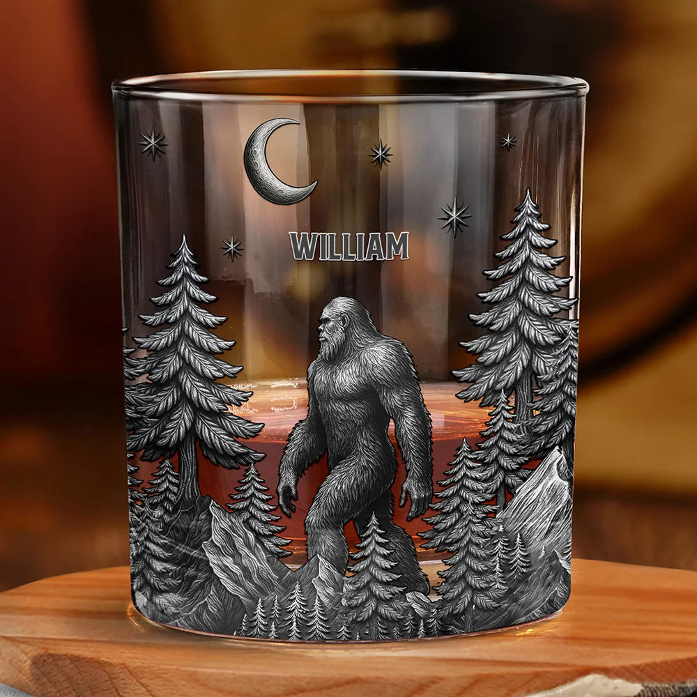 Big Foot Sasquatch Camping - Personalized Whiskey Glass