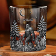 Camping,Campsite,Gift For Men,Funny - Big Foot Sasquatch Camping - Personalized Whiskey Glass
