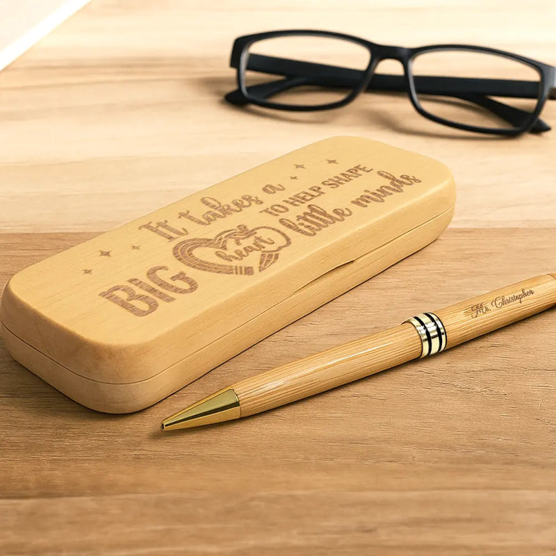 Teacher, Happy - Big Heart To Help Shape Little Minds - Personalized Wooden Pen Set