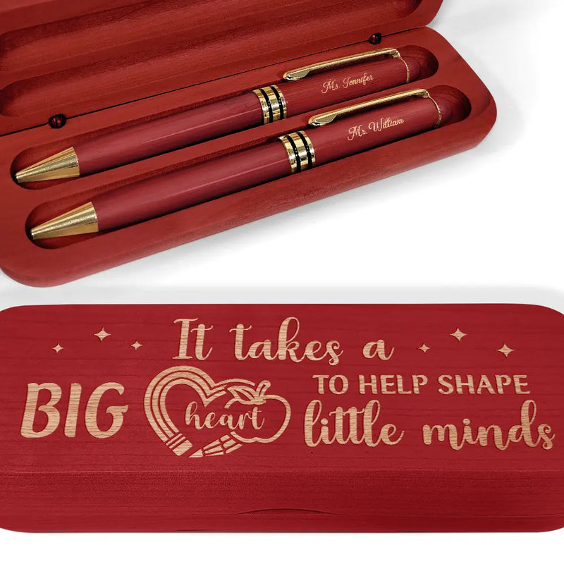 Teacher, Happy - Big Heart To Help Shape Little Minds - Personalized Wooden Pen Set