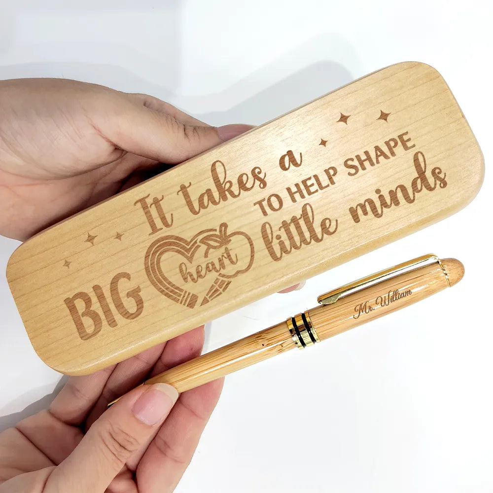 Teacher, Happy - Big Heart To Help Shape Little Minds - Personalized Wooden Pen Set