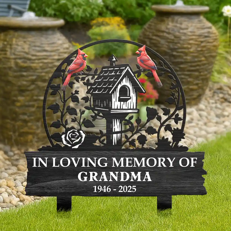 Memorial, Sad, Family, Parents, Gift For Grandparents - Birdhouse In Loving Memory Of You - Personalized Metal Garden Stake