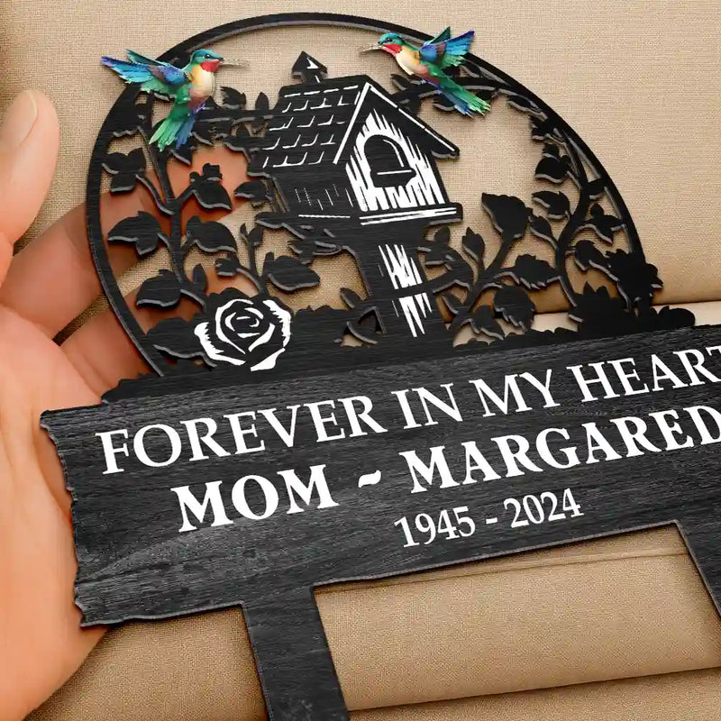 Memorial, Sad, Family, Parents, Gift For Grandparents - Birdhouse In Loving Memory Of You - Personalized Metal Garden Stake