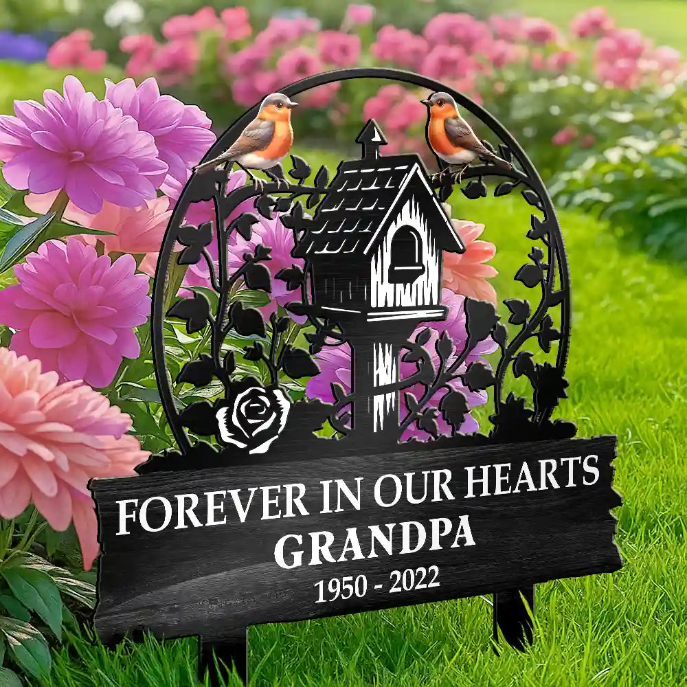 Birdhouse In Loving Memory Of You - Personalized Metal Garden Stake