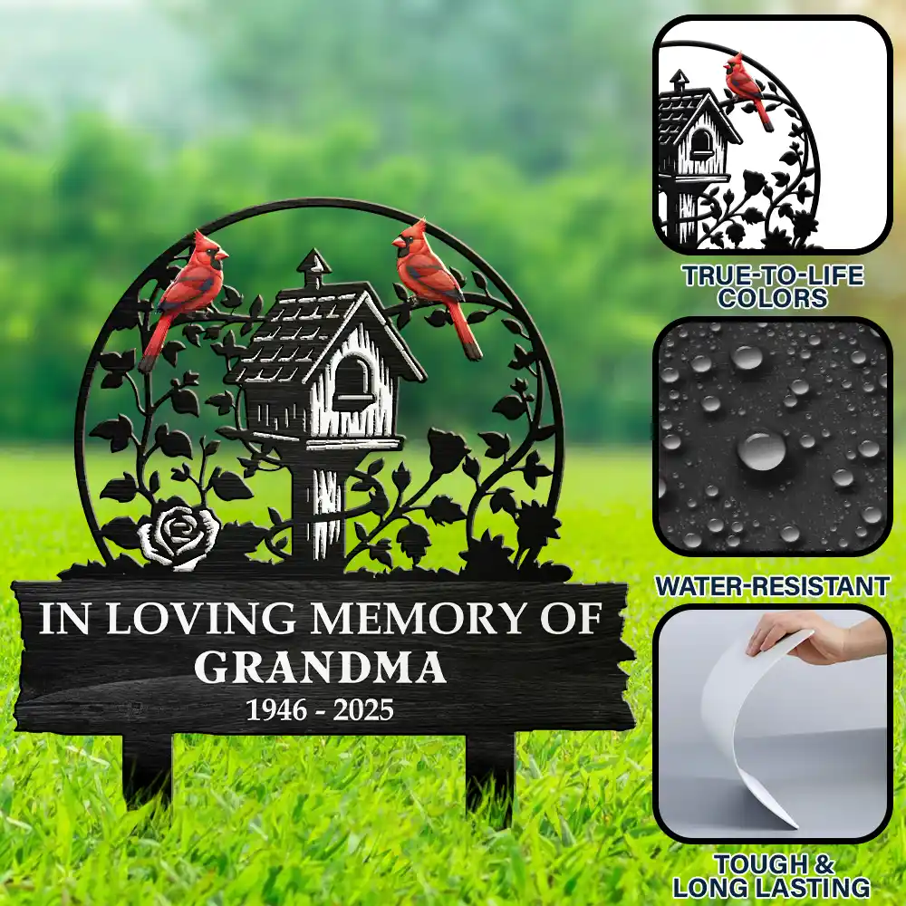 Memorial, Sad, Family, Parents, Gift For Grandparents - Birdhouse In Loving Memory Of You - Personalized Metal Garden Stake