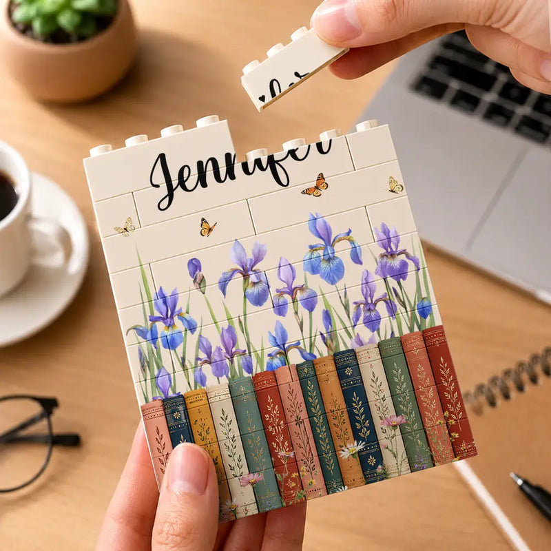 Reading,Gift For Yourself,Gift For Women,Icon,Happy - Birth Month Flower With Name - Personalized Building Block Pen Holder