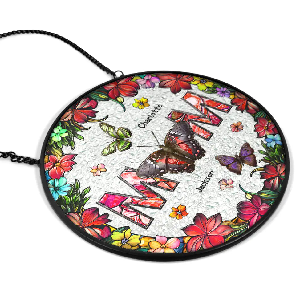 Gift For Mother -Birth Butterfly We Love You Mom - Personalized Stained Glass Window Hanging Suncatcher