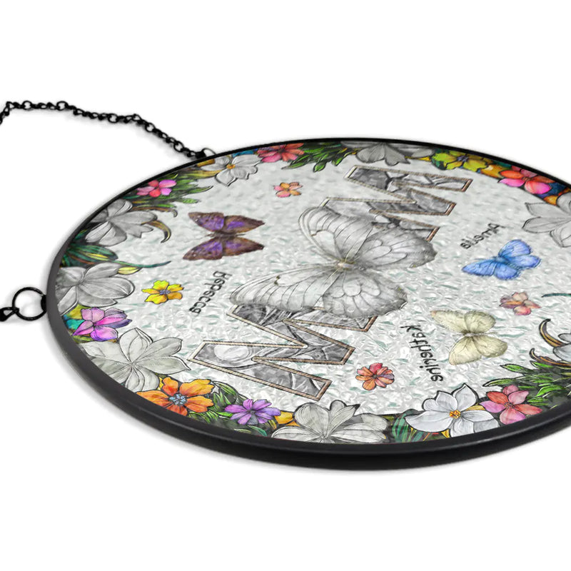 Gift For Mother -Birth Butterfly We Love You Mom - Personalized Stained Glass Window Hanging Suncatcher