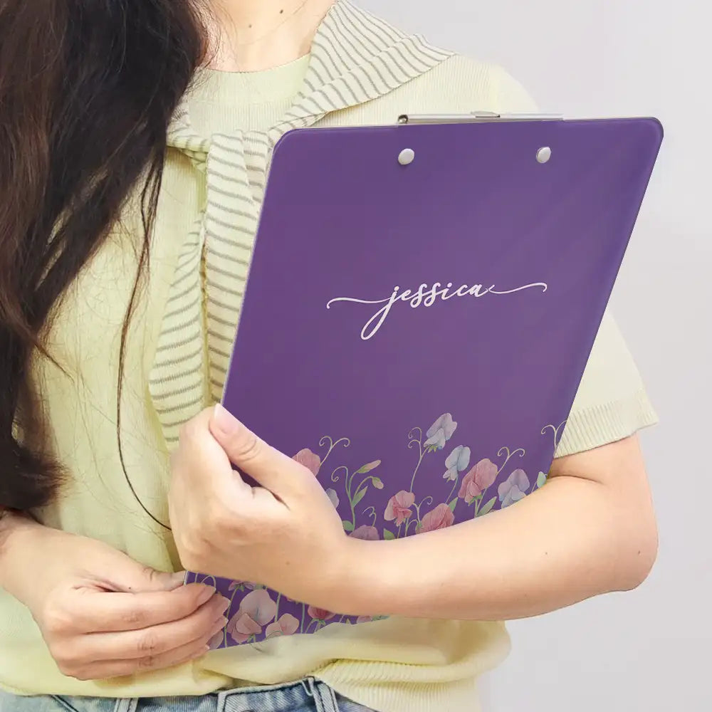 Back To School, Teacher, Cozy, Icon - Birth Flower And Name - Personalized Acrylic Clipboard