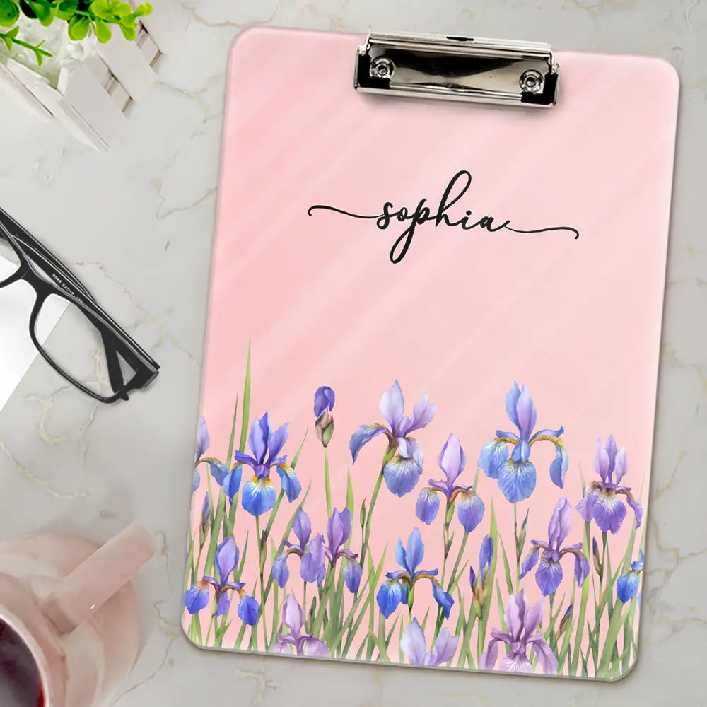 Back To School, Teacher, Cozy, Icon - Birth Flower And Name - Personalized Acrylic Clipboard