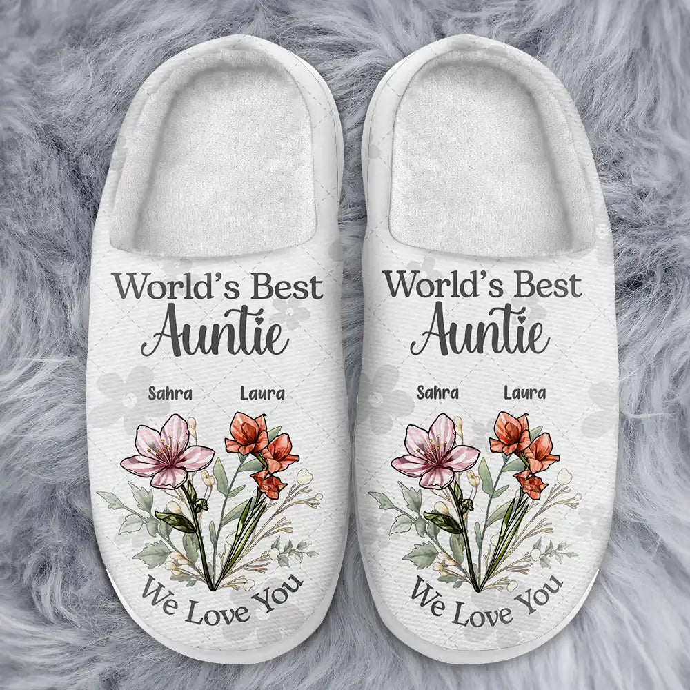 Gift For Grandma, Gift For Mother, Gift For Women, Christmas, Happy - Birth Flower Best Grandma We Love You - Personalized Fluffy Slippers