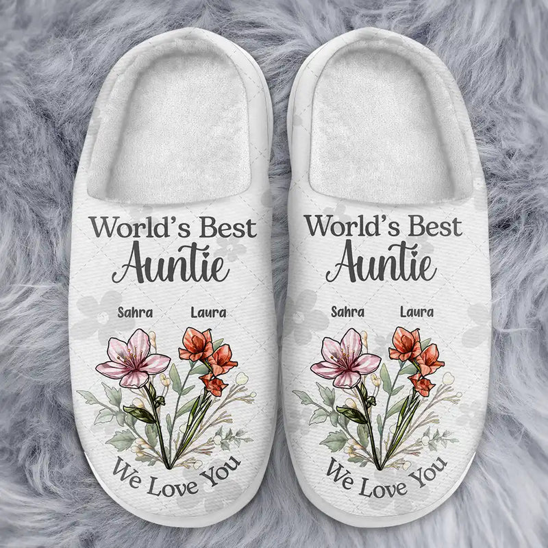 Gift For Grandma, Gift For Mother, Gift For Women, Christmas, Happy - Birth Flower Best Grandma We Love You - Personalized Fluffy Slippers