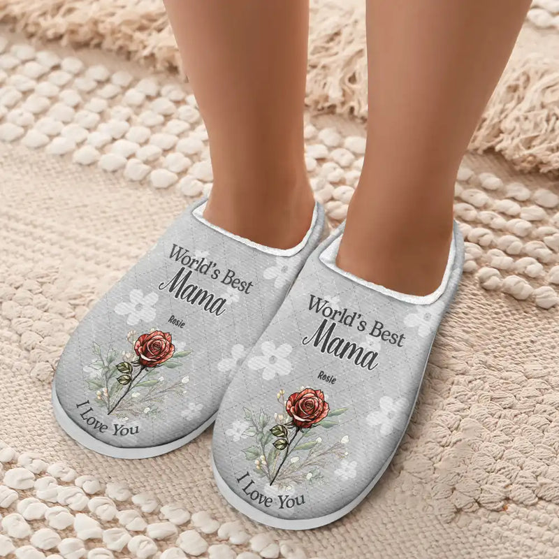Gift For Grandma, Gift For Mother, Gift For Women, Christmas, Happy - Birth Flower Best Grandma We Love You - Personalized Fluffy Slippers