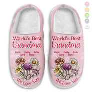Gift For Grandma, Gift For Mother, Gift For Women, Christmas, Happy - Birth Flower Best Grandma We Love You - Personalized Fluffy Slippers