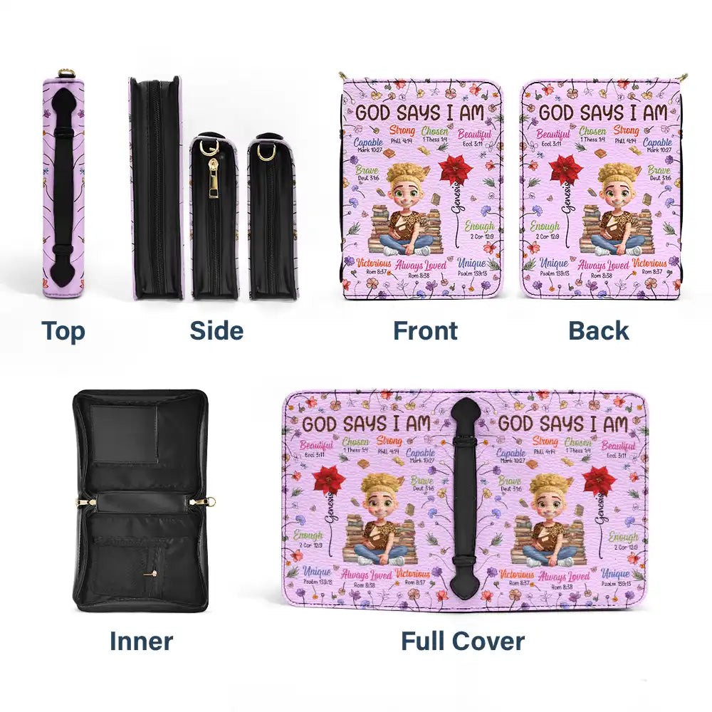 Gift For Bestie,Christmas,Love - Birth Flower Bible Verse God Says I Am - Personalized Bible Cover